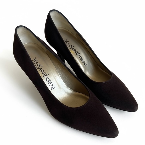 YSL Vintage Brown Suede High Heel Pumps Pointed Toe Designer Shoes Holiday 5.5 - Picture 1 of 10